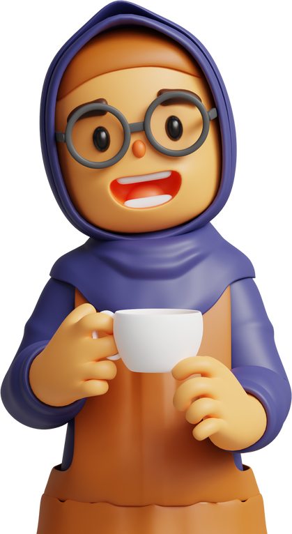 3D Hijab Girl Drinking Coffee